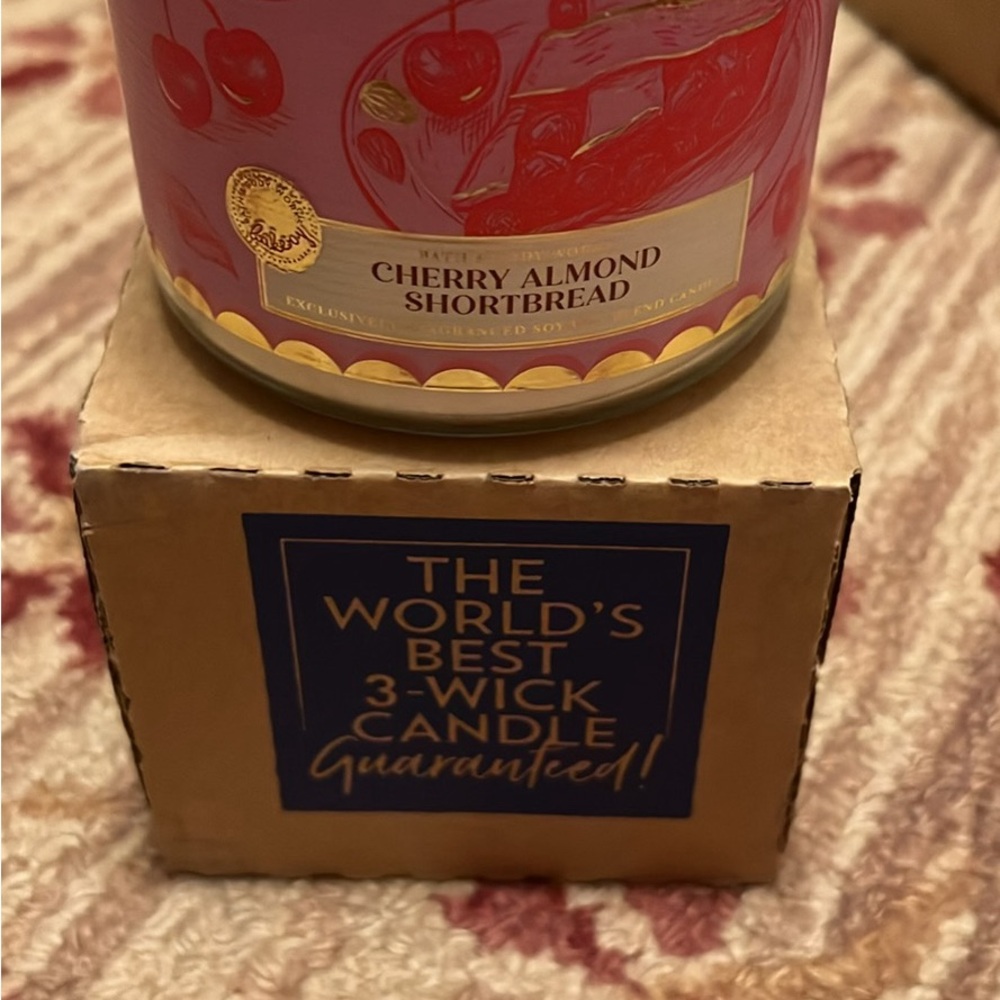 NEW 3 WICK BBW CHERRY ALMOND SHORTBREAD CANDLE